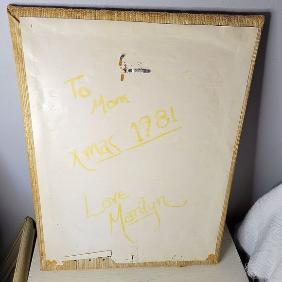 Handmade 1981 Asian Geisha Detailed Ornate String Folk Art on Burlap Canvas - Picture 10 of 10